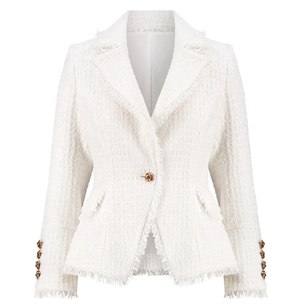 The Noli Shop- GISELLE SINGLE BREASTED TWEED BLAZER - WHITE size large